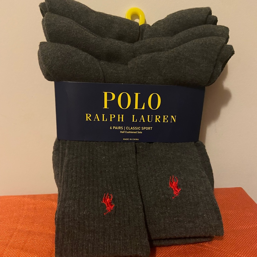 Polo Ralph Lauren Men's Classic Sport Socks Crew Cushioned Sole 6 Pairs New